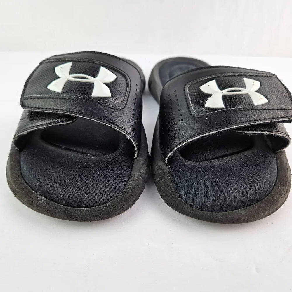 Under Armour Black Adjustable Padded Logo Slide Sandal 3Y